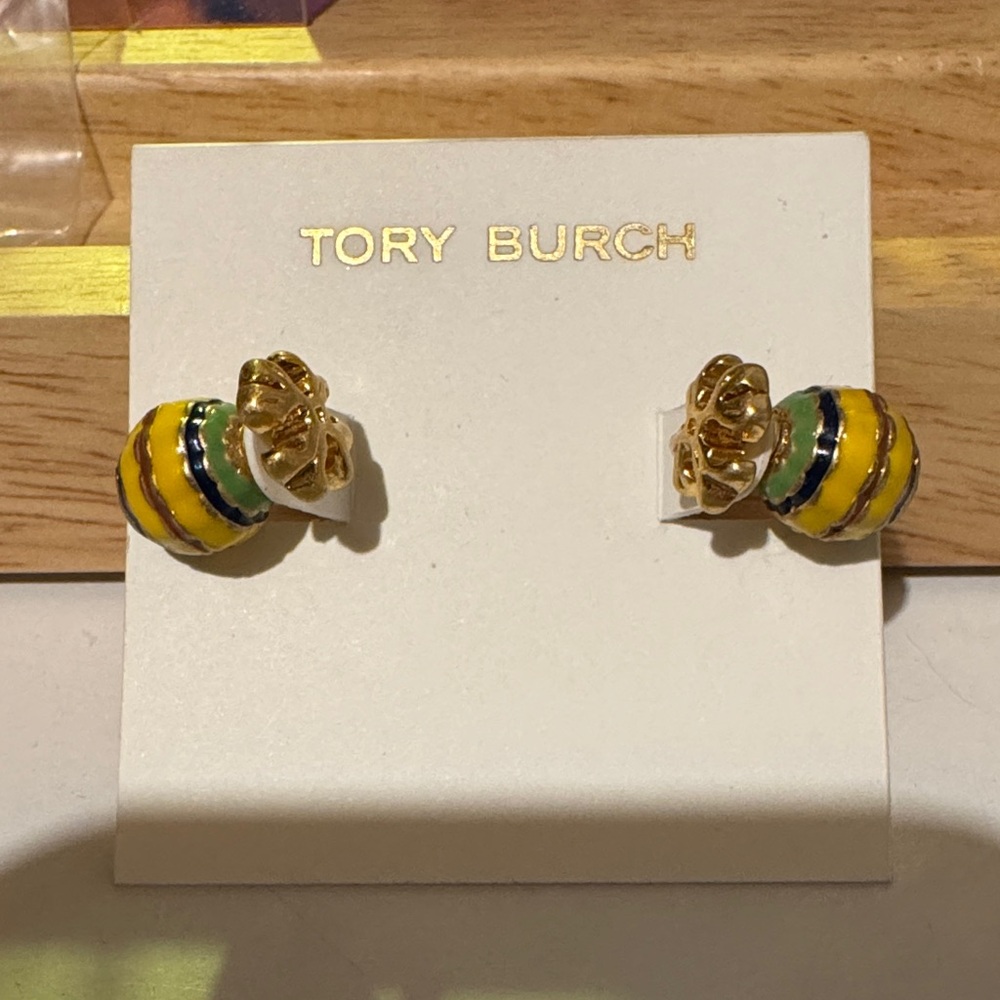 Tory Burch Gold and Yellow Striped Earrings